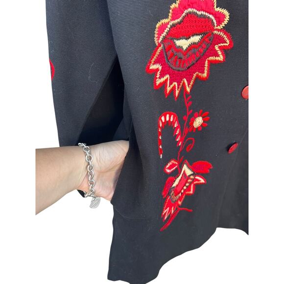 Indigo Moon Black Embroidered Jacket Floral Coat Mid Length Colorful LARGE - Picture 3 of 9